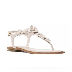 Michael Kors Tricia Leather Floral T-Strap Thong Sandals Cream Off White 9.5 M